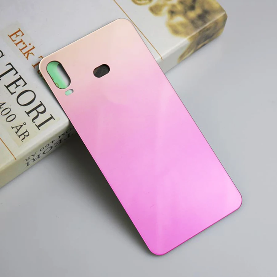 10 шт. заднее стекло для samsung Galaxy A6S G6200 крышка батареи чехол SM-G6200 задняя дверь корпус стеклянная панель Замена с наклейкой - Цвет: Черный
