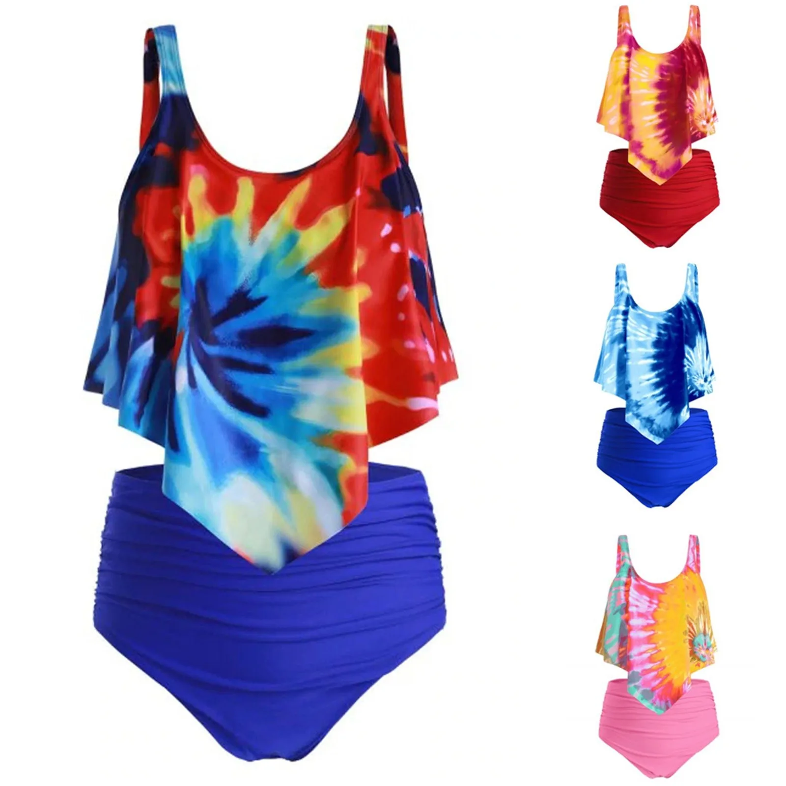 2021 Women Ruched High Waist Bikini Plus Size Swimwear Summer Swimsuit