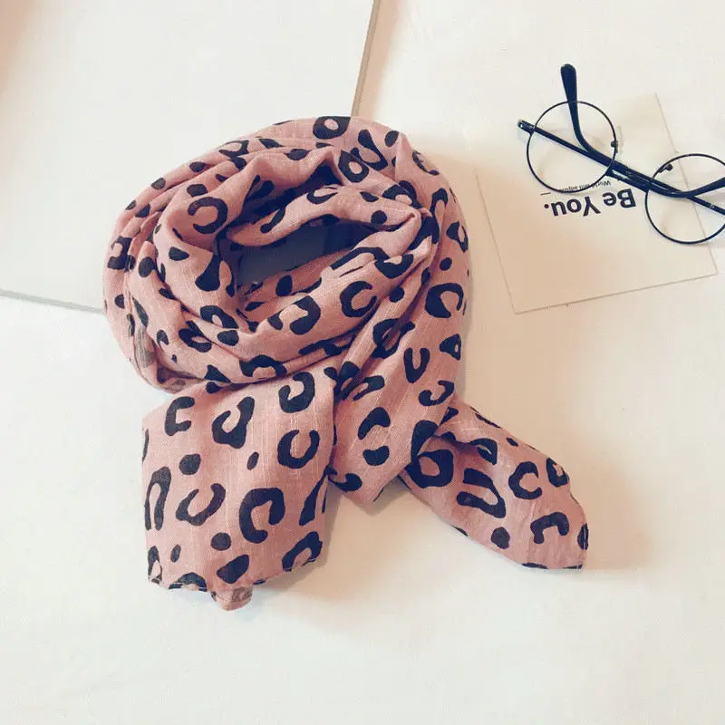 Хлопковый Детский шарф с леопардовым принтом, модный Джокер, корейский стиль, кольцо, шарф для мальчиков и девочек 08 - Цвет: Розовый