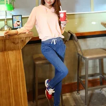 Европа и США Осень Новые женские эластичные талии тарж размер тонкие повседневные джинсы Студенческие Брюки из Харлана Маленькие брюки-карандаш для ног Осенняя женская одежда Тонкие женские брюки Женские джинсы