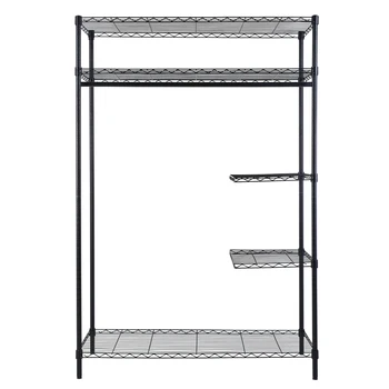 

Heavy-Duty Wire Shelving Garment Rack Black Metal Bedroom Long Coat Dress Hanging Rack With Shoes Stroage Rack 120 X 45 X 180cm