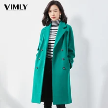 Vimly женская элегантная Зимняя шерстяная одежда длинное пальто Теплые однотонные женские офисные зеленый красный Для женщин верхняя одежда Повседневное УЦИ [плеча Смешанное пальто