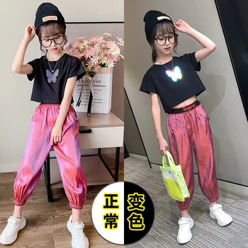 

Girls Clothes Sets 2020 Summer Kids Luminous butterfly T-Shirt +Pants Set Teen 2 Pcs Suit 4 6 8 10 12 14 Years Children Clothing
