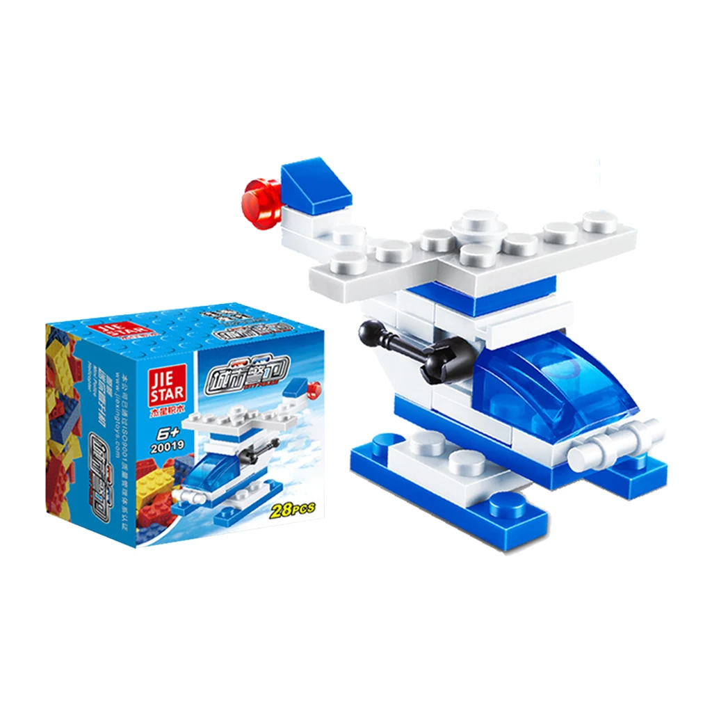 Plastic Mini DIY Building Blocks Car Fire Engine Model For Kids Toys Blue