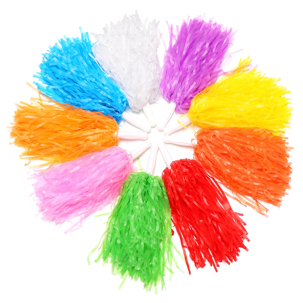 Cheerleading Pom Poms 1Pair Rainbow Plastic Girl Cheer Refueling Props Handle/Double Hole Game Cheering Ball