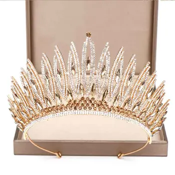 

High Fashion Simple Gold/Silver Color Crystal Tiaras Crowns Queen Princess Bride Bridal Wedding Party Hair Jewelry Ornaments