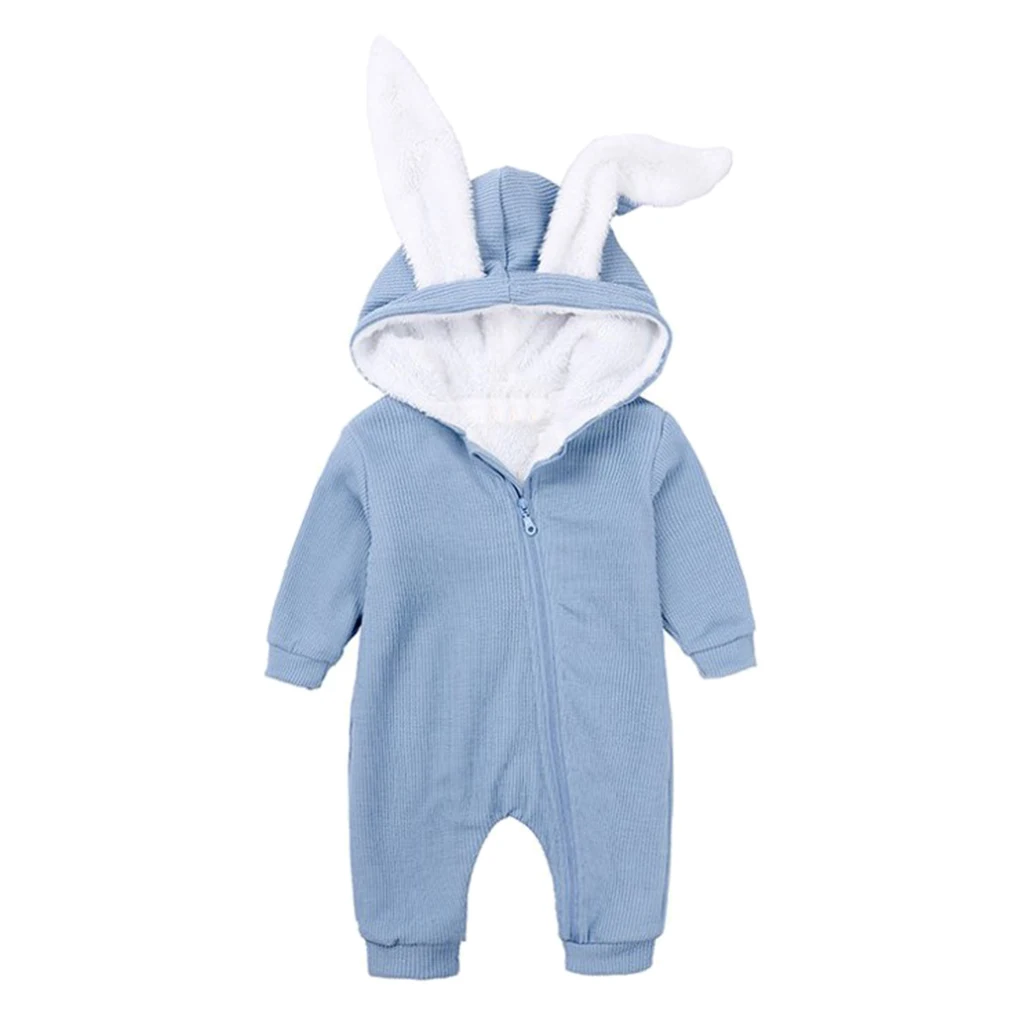 Newborn Baby Cartoon Long Ear Rabbit Jumpsuits Snowsuit Warm Fleece Hooded Romper, Sizes and Styles Selectable