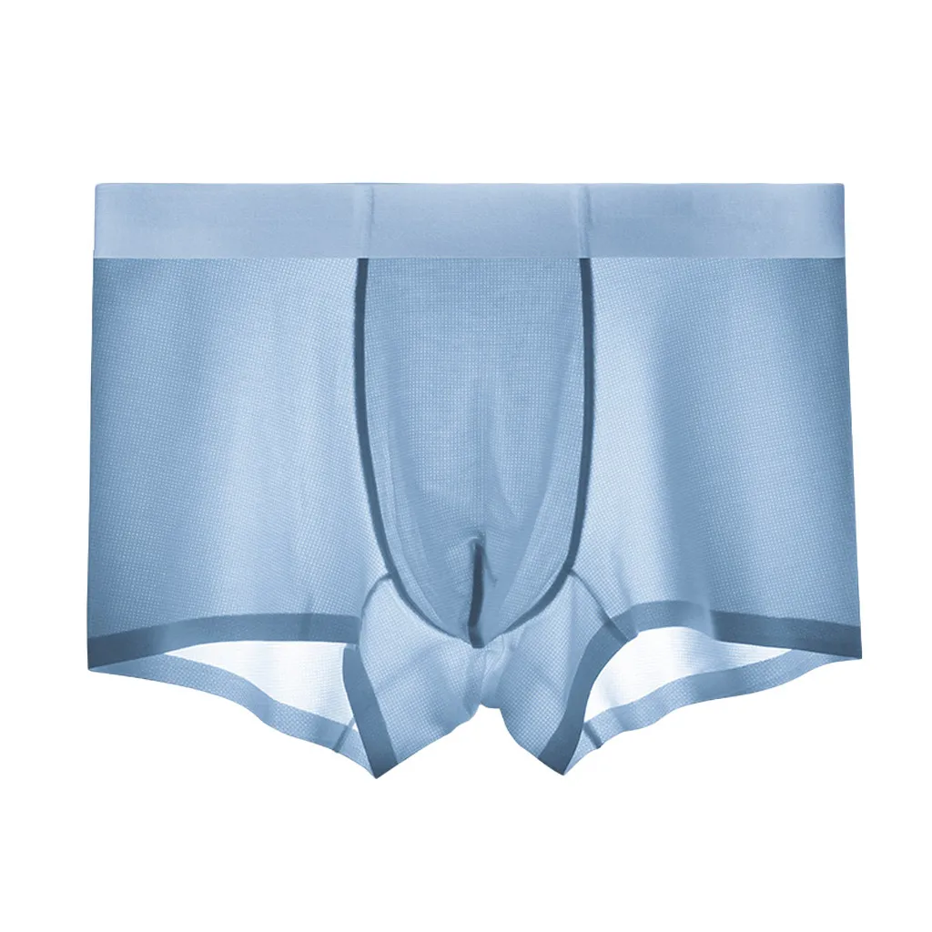 Light Blue Дышащее нижнее белье для мужчин ледяной шелк Мужская Летняя мода нижнее белье шелк нескользящий тонкий мешочек высокого качества трусы masculina - Цвет: Light Blue