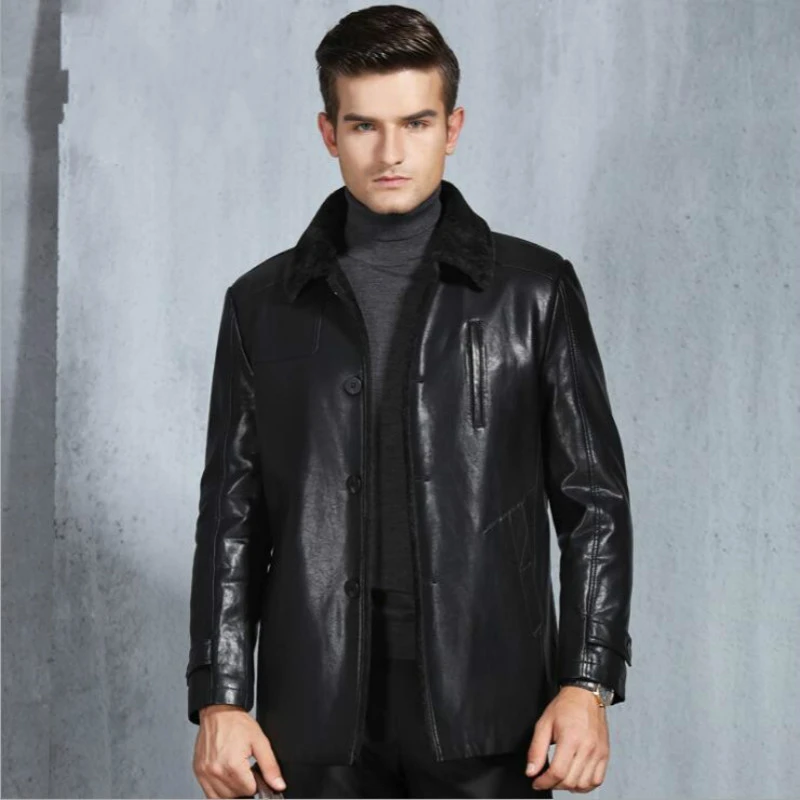 High Quality Men's Leather Jackets Winter Clothes Lapel Fur Coats for men Casual Plus Thick Warm Outerwear Mens Business Jacket sheepskin jacket mens