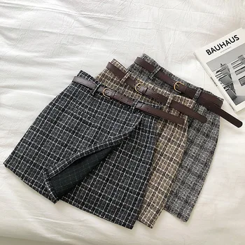 

HELIAR Women Bodycon Skirt Irregular Chidori Plaid Mini Skirts Women Highstreet Skirts 2020 Summer Sashes Women Skirts