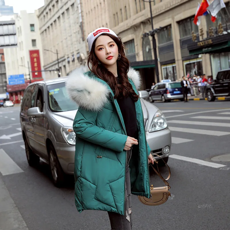 Зимняя куртка с меховым воротником, Женское пальто с капюшоном, Модная парка, высокое качество, теплая утолщенная верхняя одежда, Женское пальто, парки, большой размер 3XL - Цвет: Зеленый