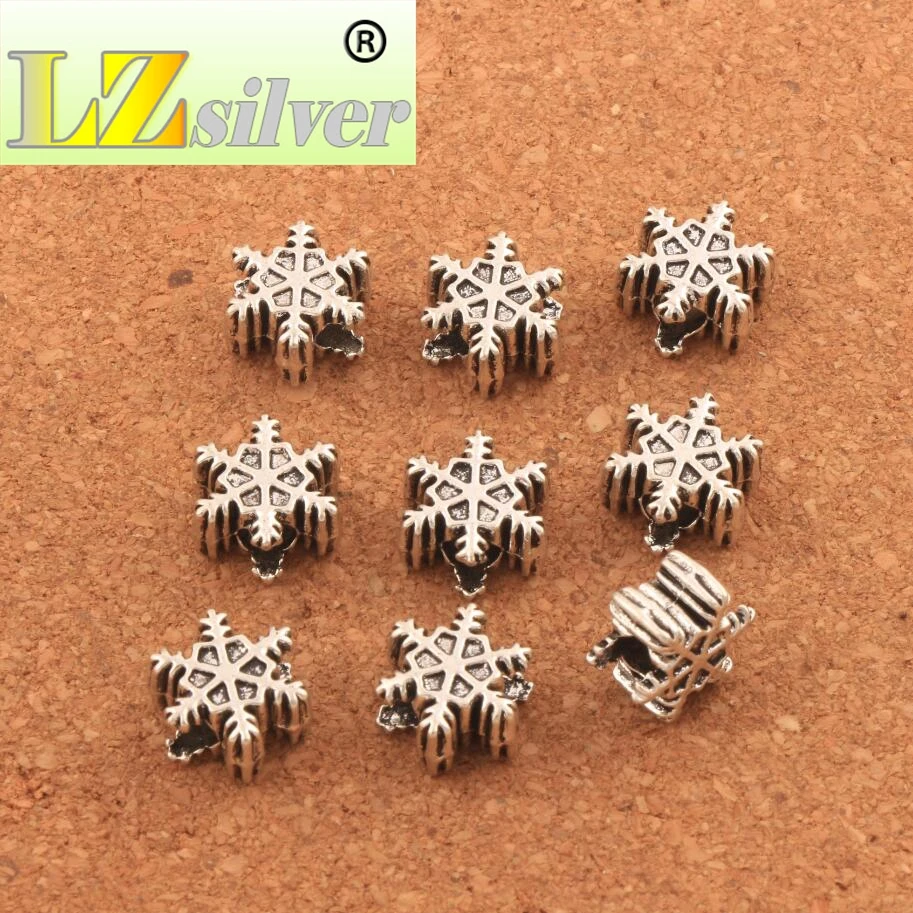 Snowflake Star Big Hole Beads Christmas Gift 72PCS zinc alloy Fit European Bracelets Jewelry DIY L1349 12x14mm