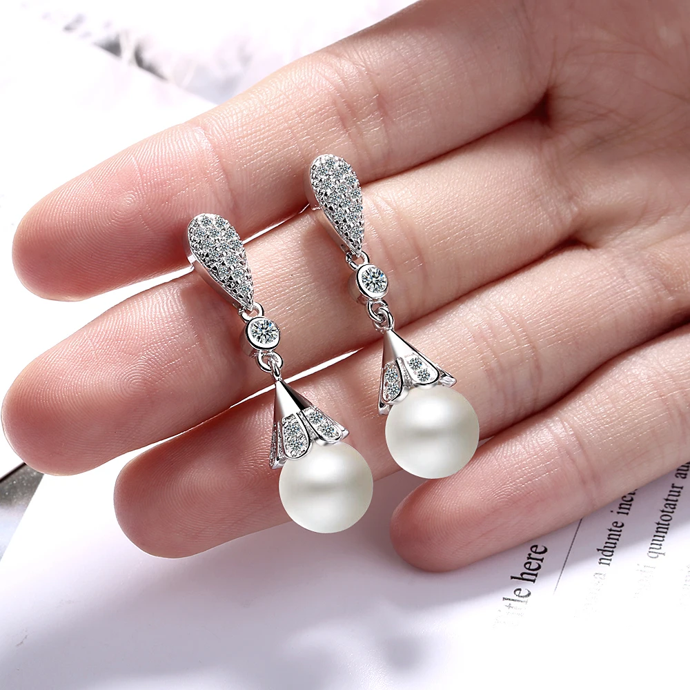925 sterling silver Pearl Jewelry natural freshwater pearl drop earrings for women Silver Wedding Dangle Earring dangle earrings pearl earrings drop earrings