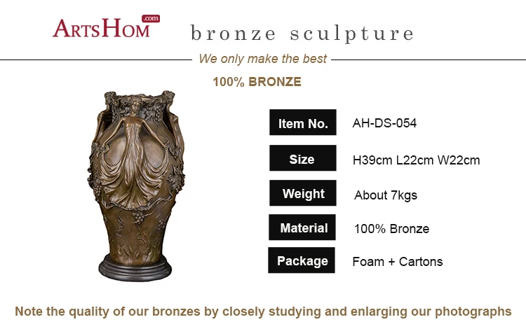 Bronze casting home decoration lady with vase statue sculpture for sale