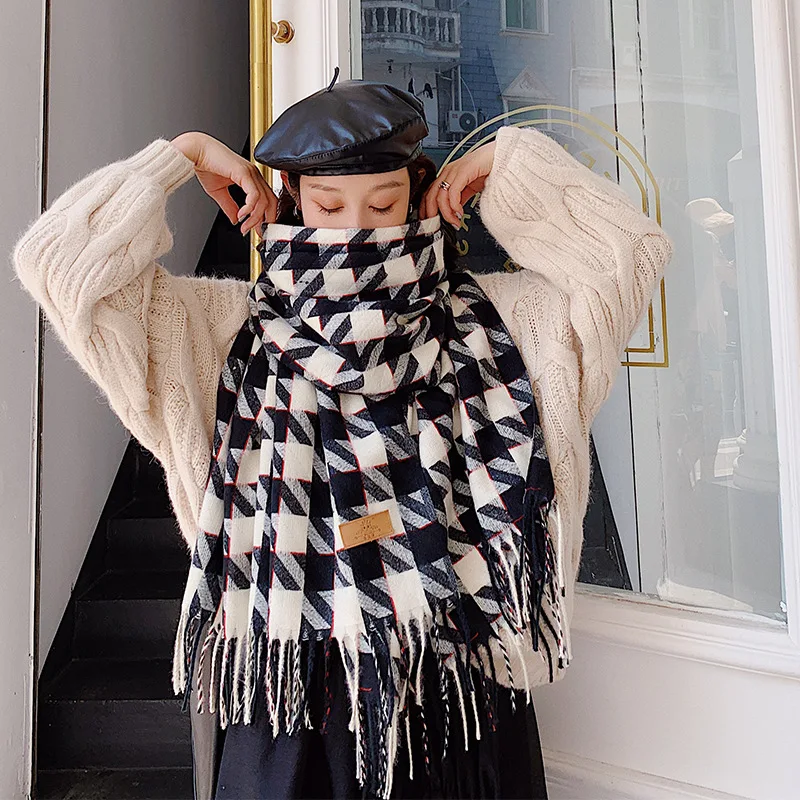 Новинка 2019 модный кашемировый женский шарф в клетку зимняя теплая шаль и бандана