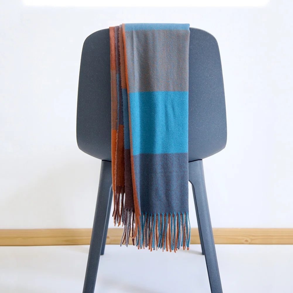 Шарф с кисточками тёплый шарф-шаль Зимний женский искусственный кашемир цвет блок плед