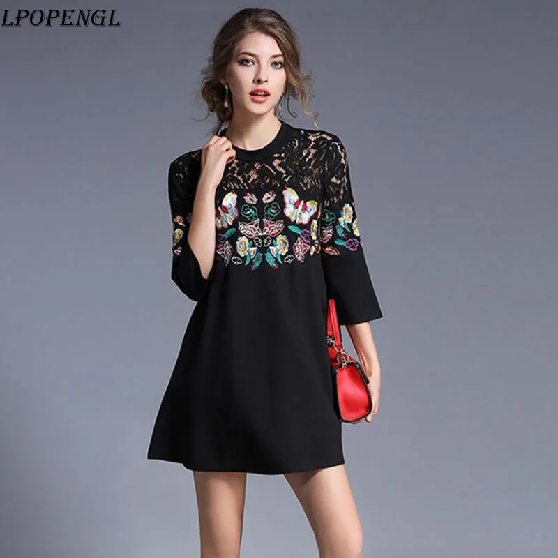 

Womens Dresses Plus Size A Word Openwork Lace Stitching Butterfly Embroidered Dress Womens Dresses New Arrival 2019