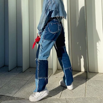 

High Waisted Jeans Women Pants Casual Long Trouses Ladies Patchwork Fashion Denim Pants Capris Pocket Streetwear Y2K Style Pants