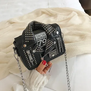 

Luxury Designers Women PU Leather Bags Handicraft Rivet Jacket Punk Style Messenger Bags Girls Femme Shoulder Crossbody Bag