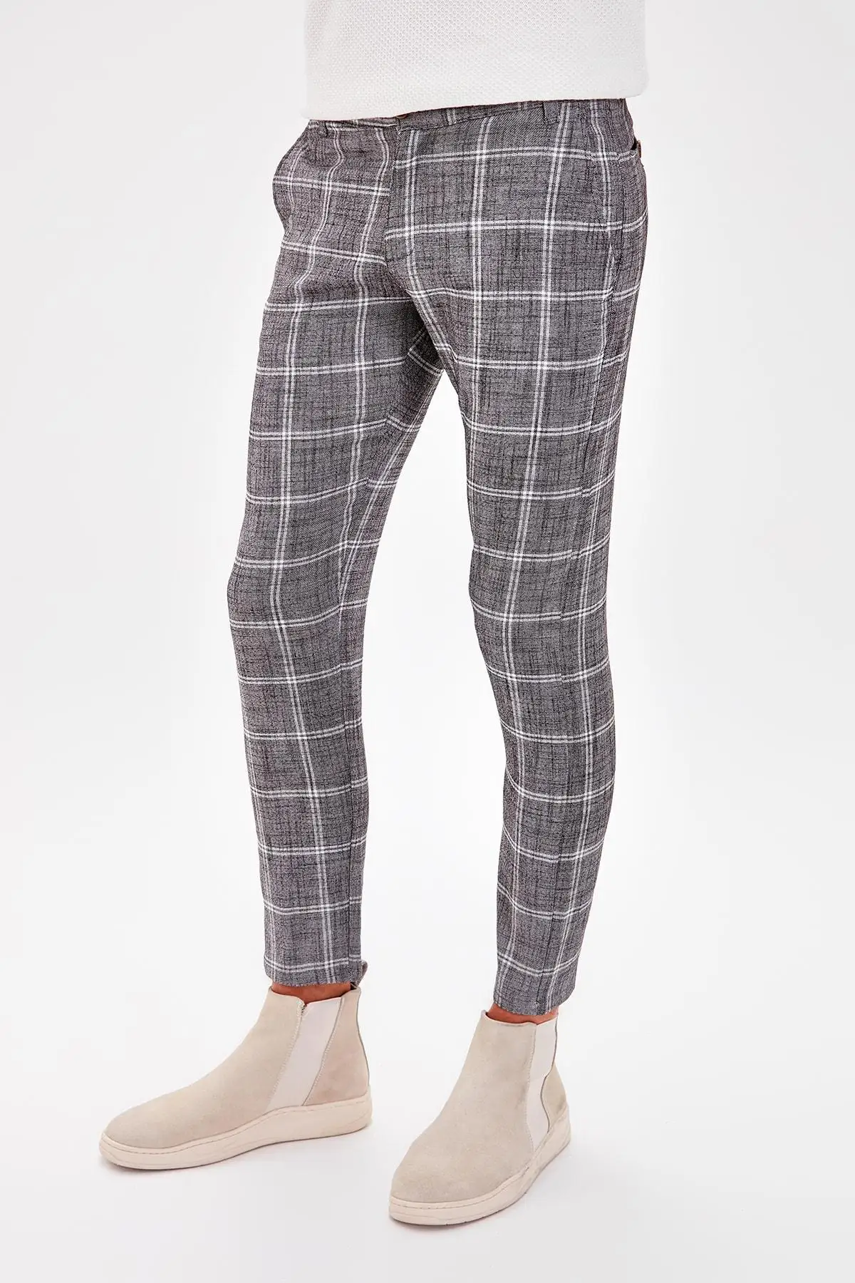 Trendyol черные мужские клетчатые брюки Beli Gusset Slim Fit TMNAW20PL0104| |