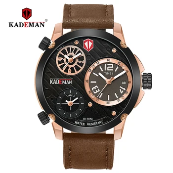

Quartz watch Big Dial Fashion Men Watch Multiple Time Zone Quartz Luxury Casual Leather Wrist Watch Waterproof Relogio Masculino