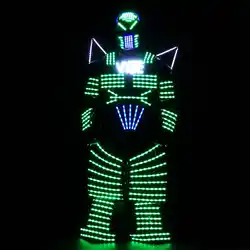 4 цветные огни Светодиодный роботы костюмы, светодиодный костюм роботы одежда с подсветкой с лазерными перчатками дистанционное