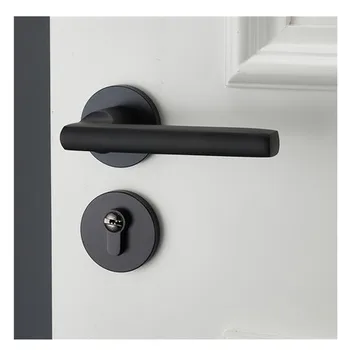 

Black space aluminum door handle Interior / Bedroom door lock Split Silent door lock ,Door hardware
