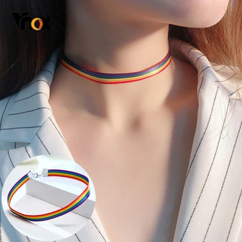 

Vnox Fashion Rainbow Color Woven Choker Necklaces for Women Party Street Wear Accessories