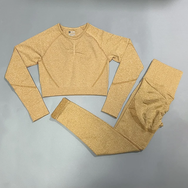 Seamless Women Yoga Set High Waist Yoga Pants Gym Clothing Women Sportswear Sport Shorts Sports T-shirt Workout Gym Set 2Pcs Set Yellow