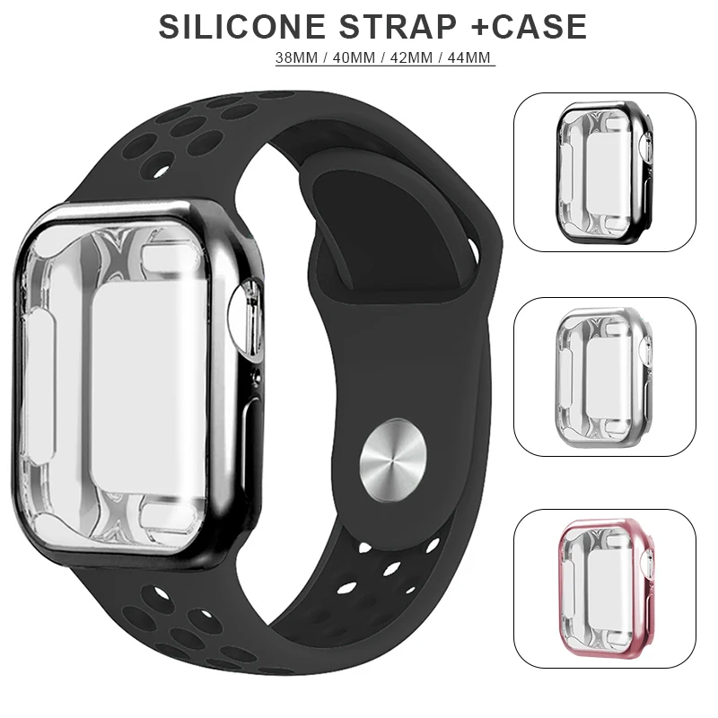 

New breathable silicone sports strap for Apple Watch 5 4 3 2 1 42MM 38MM band Nike + Iwatch + case 5 4 3 40mm 44mm bracelet