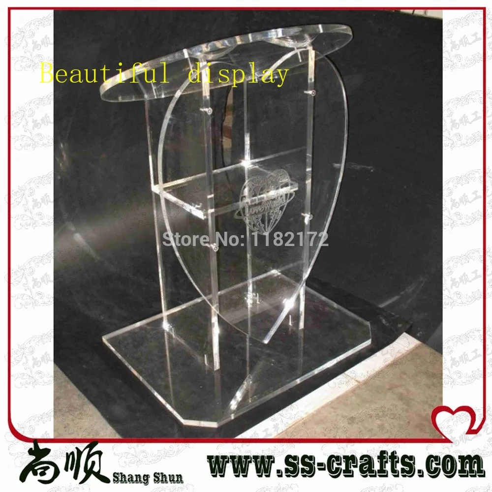 Free shipping Clear clear heart shape acrylic podium lectern