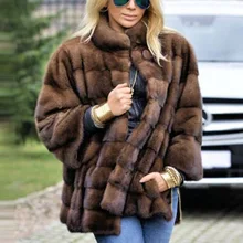 Женская одежда в европейском и американском стиле осенне-зимнее пальто с длинным воротником-стойкой из лисьего меха