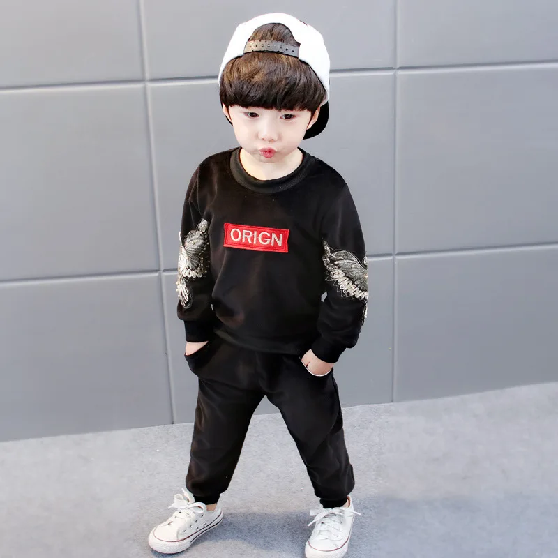 

2019 Cartoon Printing plus Velvet Infant CHILDREN'S Wear Fashion Hoodie Two-Piece Casual Sports Clothing Set
