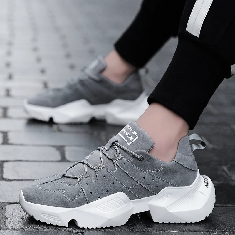 

GOODRSSON men height increase flat shoes thick bottom lace up comfy male sneakers new fashion breathable walking casual shoes
