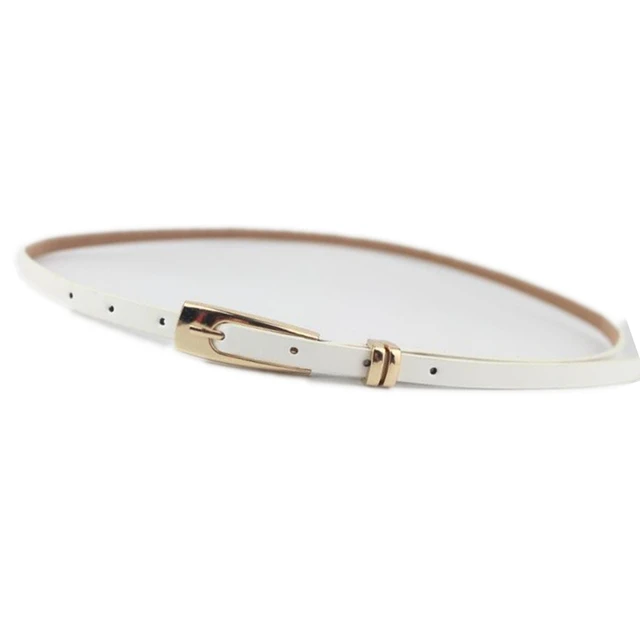 RAINIE SEAN Leather Thin Belt For Women Ladies Narrow Thin Dress Belt Female Pin Buckle Yellow Blue Orange Red Pink Waist Belt white