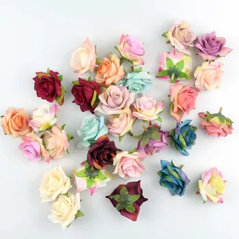 

Wholesale Artificial Rose Flower Heads for Wedding Party Home Garden Decor DIY Wreaths 6cm Fake Flowers 15 Colors Mixed Pick