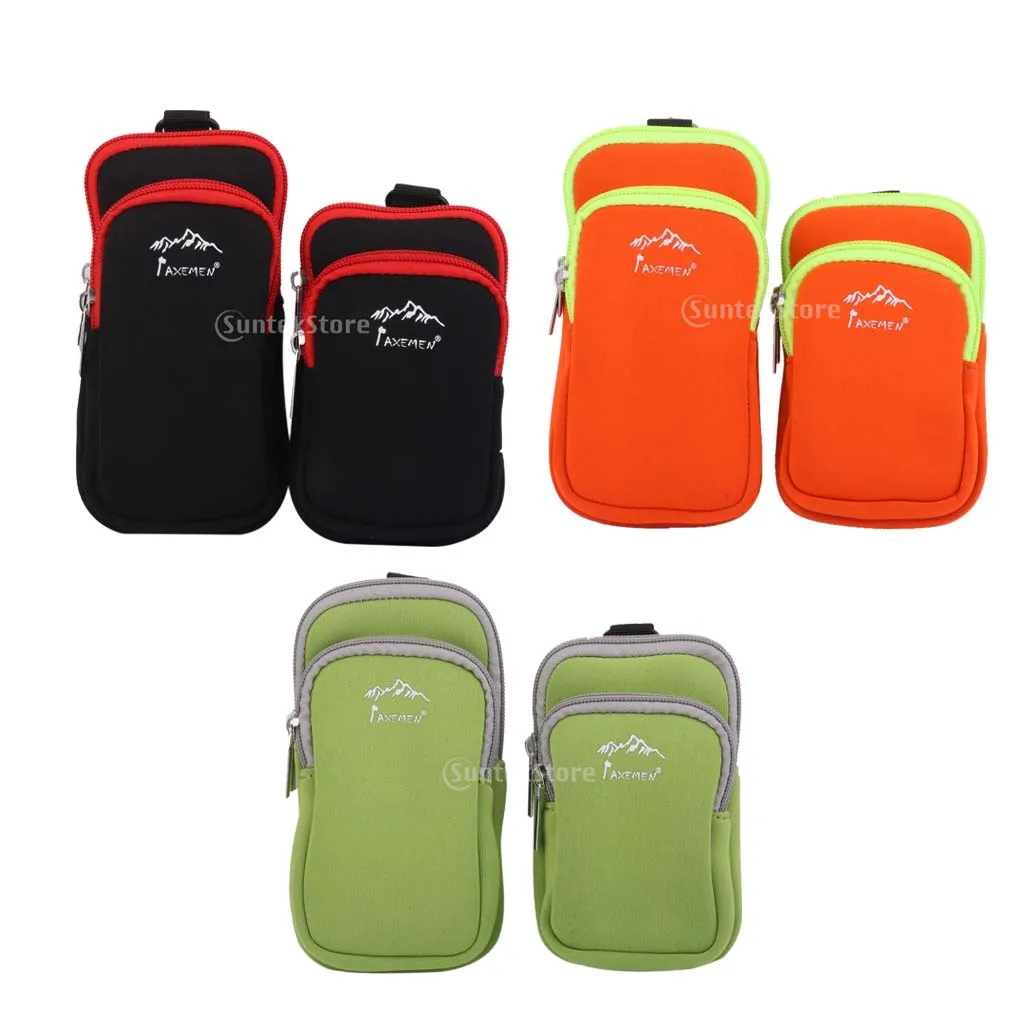 MagiDeal Professional Neoprene Dual Zip Pocket Pouch Phone Bag Case for Hiking Climbing Riding Sport L/S Size Black/Orange/Green