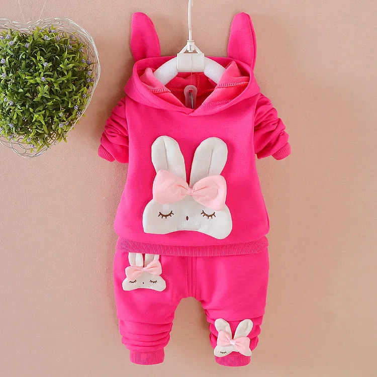 

2018 Girls Winter plus Velvet Two-Piece Set Rabbit Hoodie 1-4-Year-Old Children Baby Thick Combo 1-Piece S