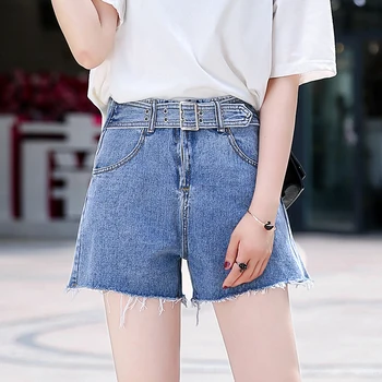 

Women's Summer Shorts Streetwear 2020 Fashion Denim Shorts Solid Tassel Jeans Short With Belts Casual Plus Size Harajuku P9356