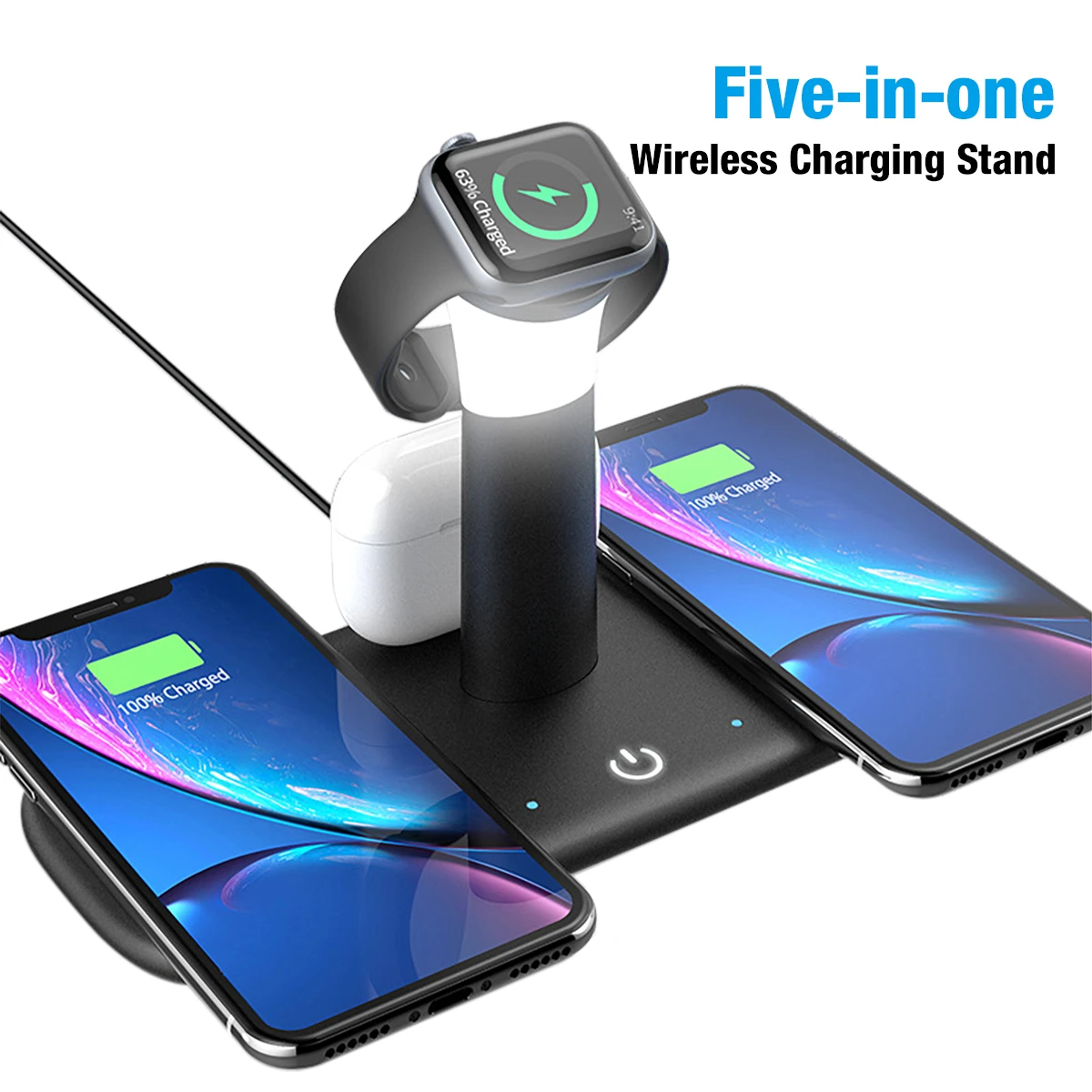 Cargador inalámbrico Qi 5 en 1 para AirPods, Apple Watch, carga rápida para iPhone 12/12 Pro/12 Pro Max/11/11 Pro/11 Pro inalámbricos| - AliExpress