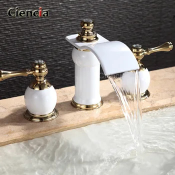 

White paint BPW054B copper basin faucet three-piece waterfall undercounter basin tap tap