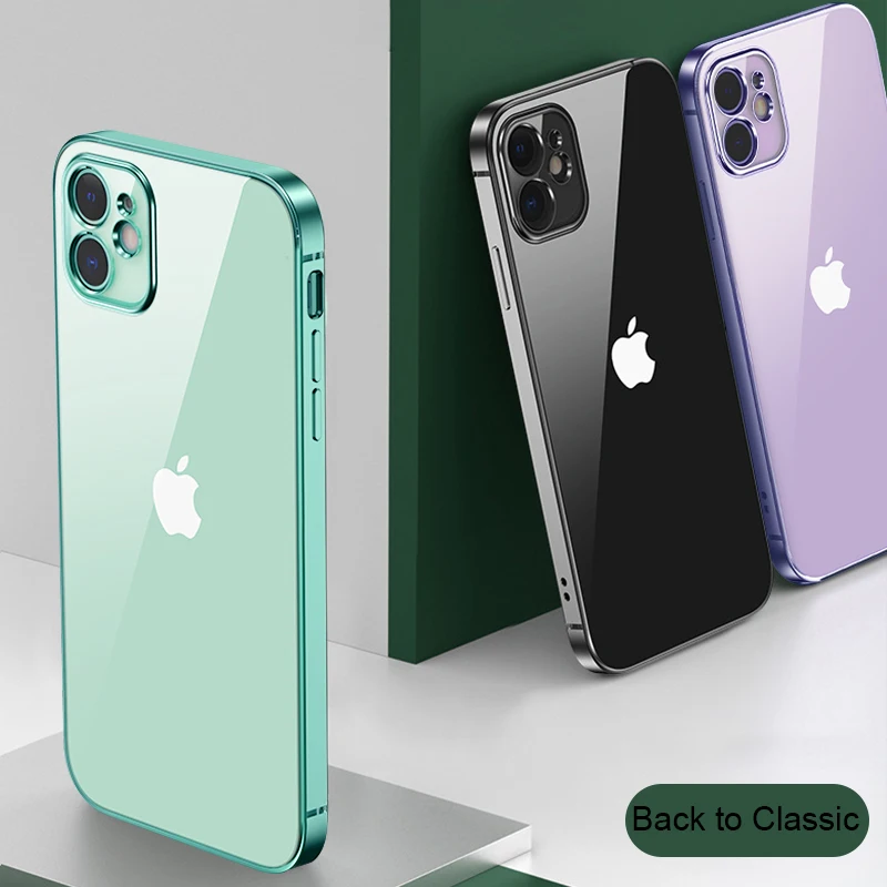 Download For Iphone 11 12 Mini X Xs Xr Case Plating Flat Sides Soft Tpu Shockproof Cover Phone Case For Apple Iphone 11 12 Pro Max Phone Case Covers Aliexpress