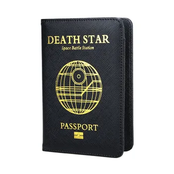 

Star Wars Death Star Passport Cover RFID Pu Leather Travel Passport Card Holder Black Gold Stamp Passport Wallet Unisex DIKEDAKU