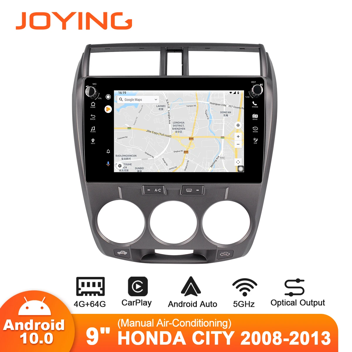 Автомобильное радио Joying 9 &quotAndroid10 для Honda City 2008-2013 Руководство A/C GPS DSP SPDIF сабвуфер