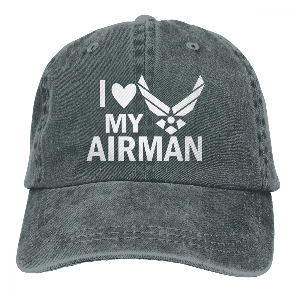 I Love My Airman США Air Force Casquette темно-синие унисекс Мужские Женские джинсовые бейсболка с ремешком кепки Регулируемая шляпа для гольфа папа