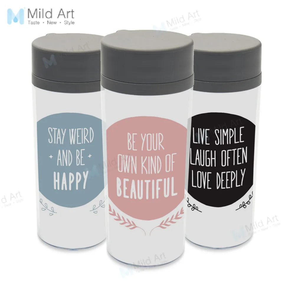 

Mild Art Diy300ml Plastic Tea Cup Leak-Proof Simple Creative Lettered Portable Bottle Customizable Gift Portable Glass