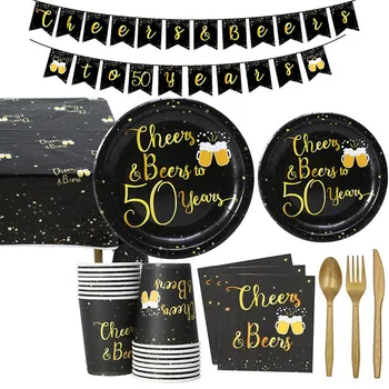 

Cheers&Beers to 50 years Happy Birthday Paper Cup Plate Banner For Adult Anniversary 30 40 60 70 Party Disposable Tableware Deco