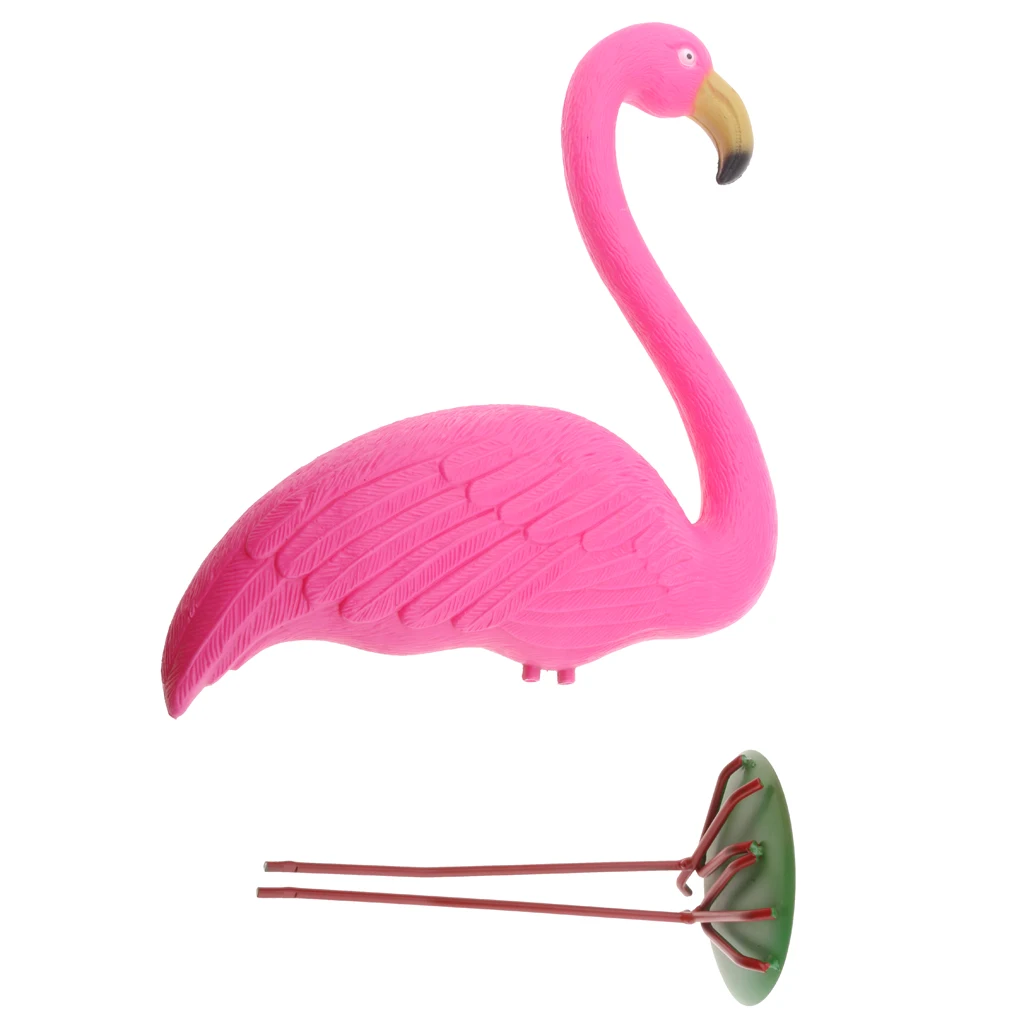 Bright Pink Flamingo Standing Pond Garden Ornament Plastic Decoy Bar Decor