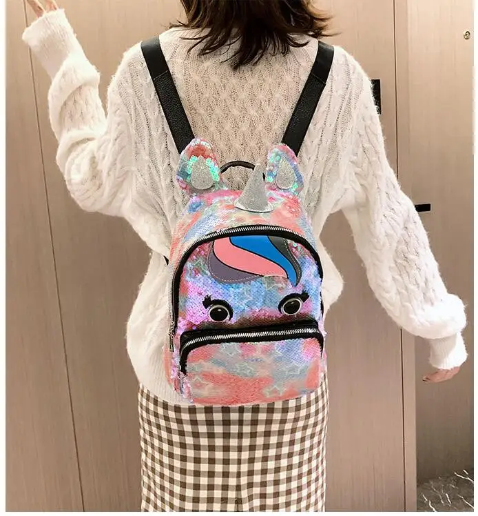 Детский рюкзак для девочек, модный рюкзак с блестками, bolso mujer, милый школьный рюкзак на плечо с рогом, женский рюкзак для путешествий