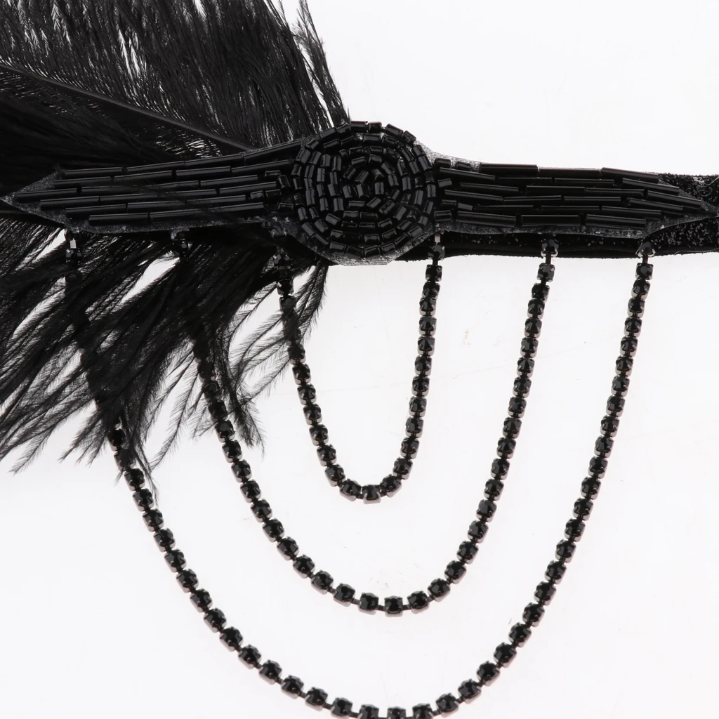Handmade Feather Headband Flapper Feather Headpiece 1920s Beaded Headband for Women and Girls, Fashionable Hair Accessories